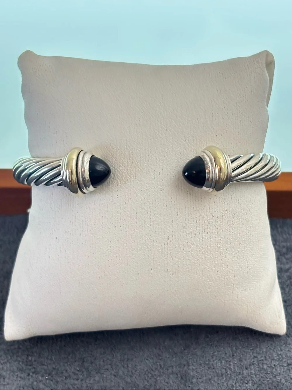 David Yurman 925 & 14k Gold 7mm Bracelet with Black Onyx-Medium